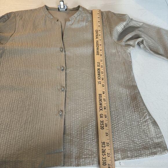 Eileen Fisher Silk Blend Textured Button Blouse Sz M Taupe Old Money Luxury - Picture 11 of 11